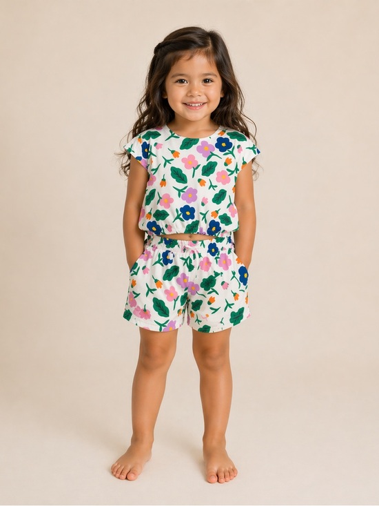 Cat & Jack Other - Cat & Jack White Floral Two-Piece Set with Pink, Blue, Green & Orange